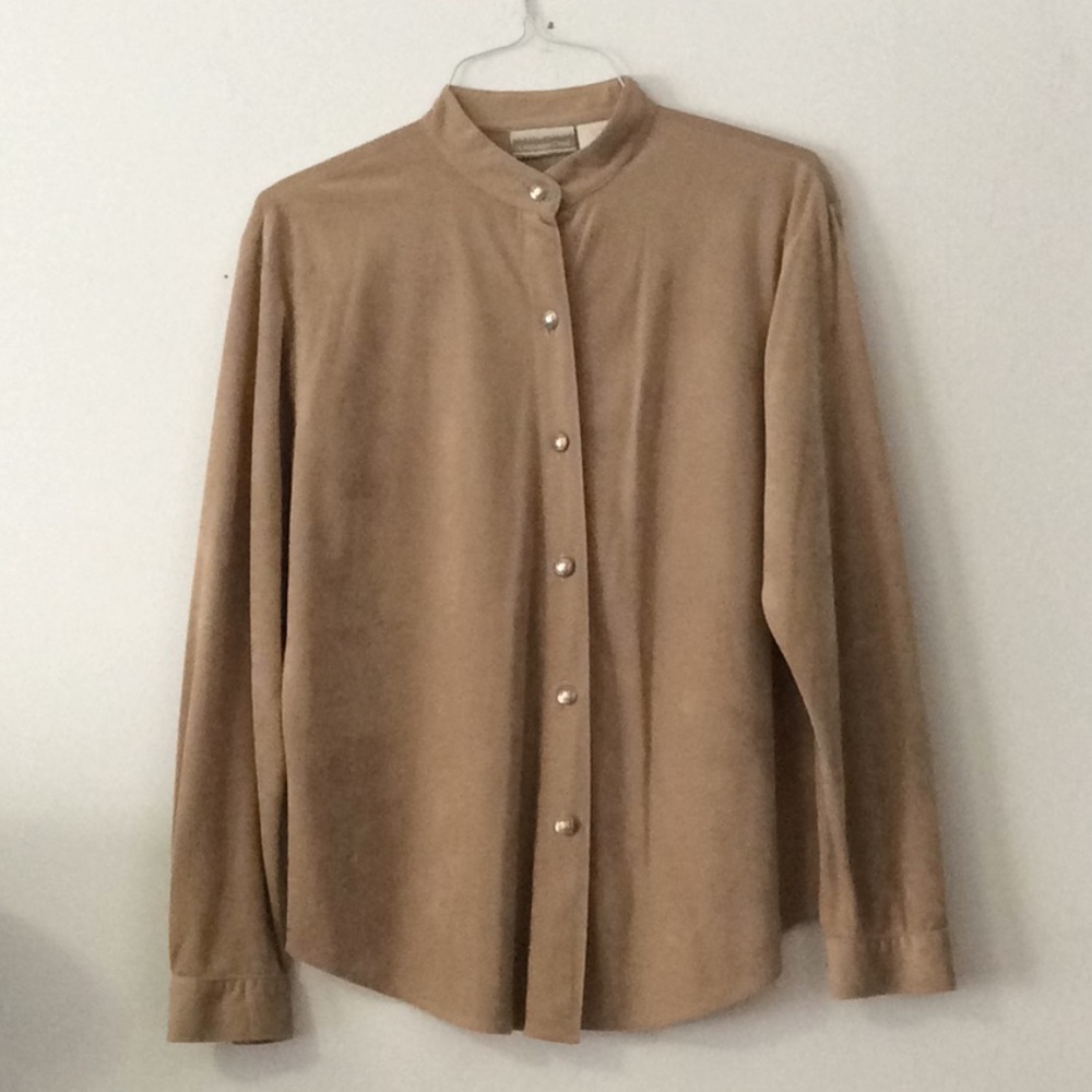 Khaki color faux suede blouse